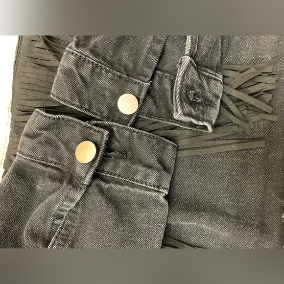 Black Denim Cow Horse Fringe Distressed Jean Jacket Longhorn Rodeo Western Bull - Picture 10 of 11